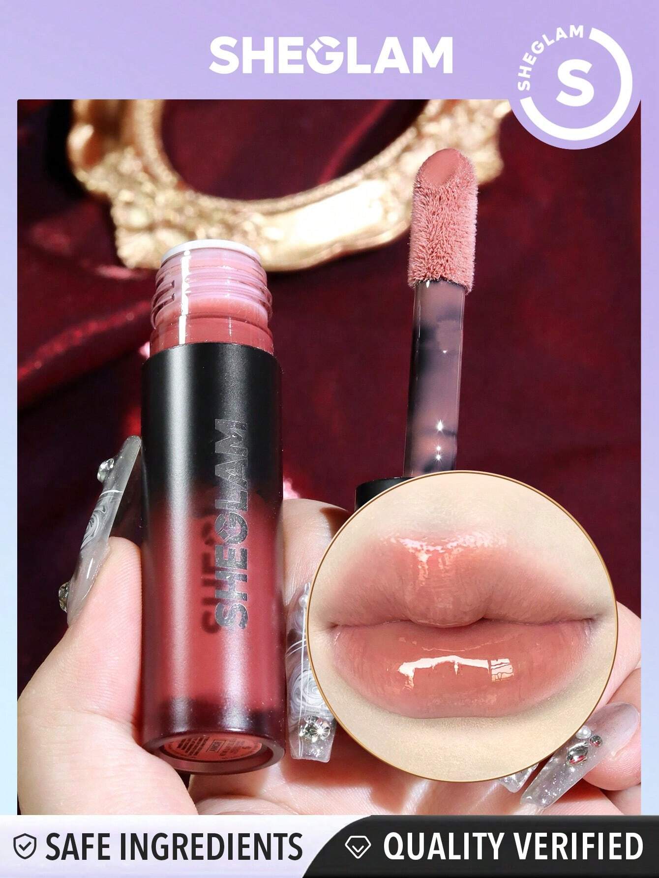SHEGLAM Ember Rose Immortal Love Nourishing Lip Gloss-Amor Nude Liquid Lipstick High Shine Finish