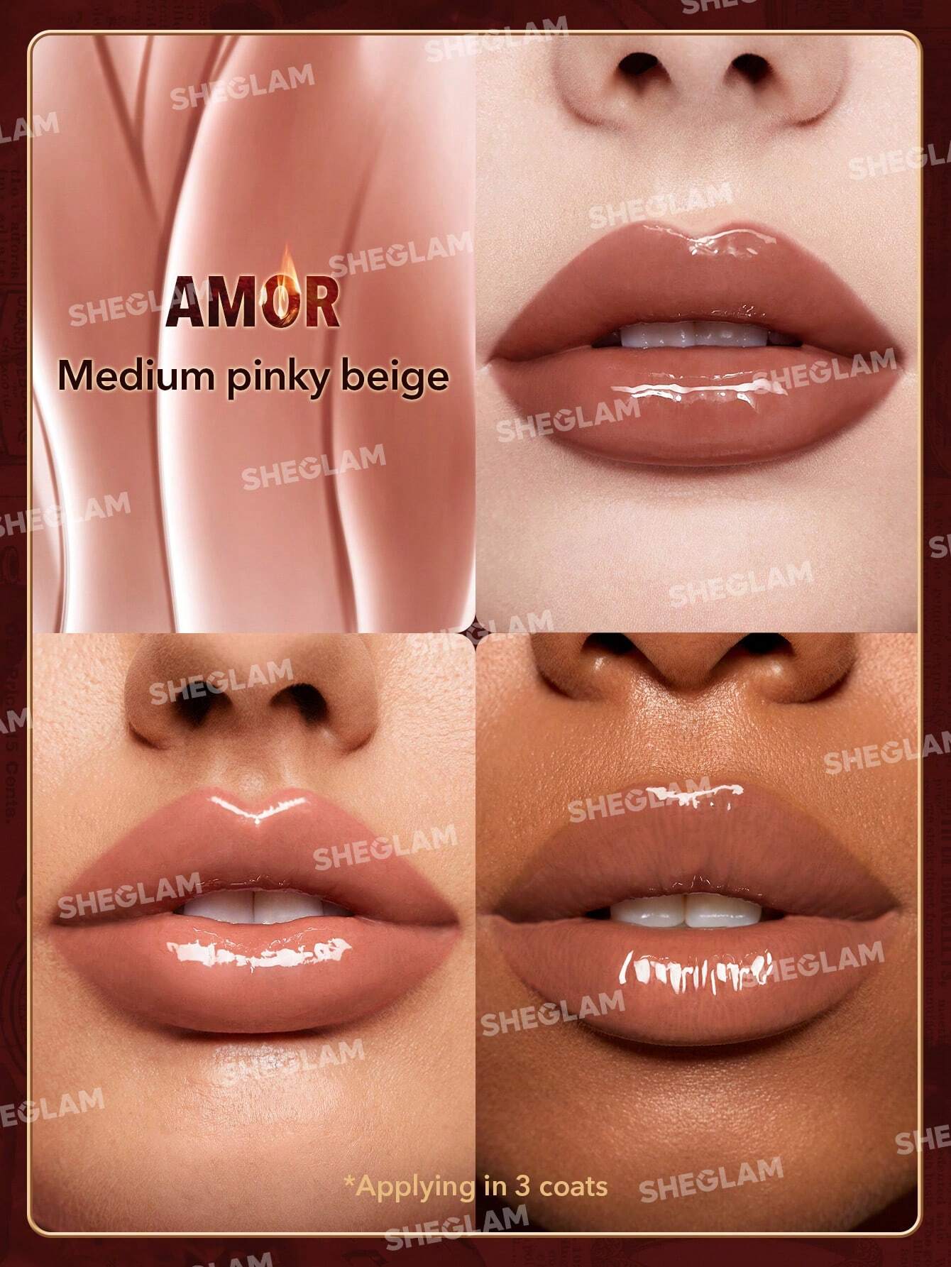SHEGLAM Ember Rose Immortal Love Nourishing Lip Gloss-Amor Nude Liquid Lipstick High Shine Finish - Image 3