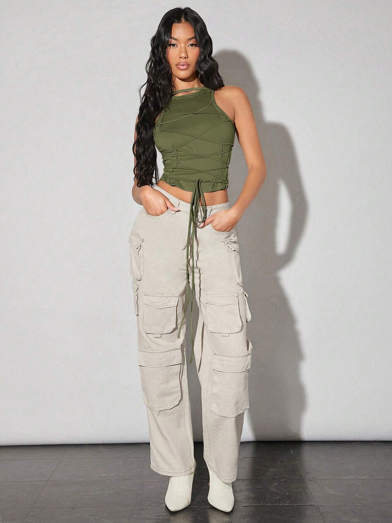 SHEIN BAE Solid Color Tight-Fitting Camisole Top With Straps - Image 3