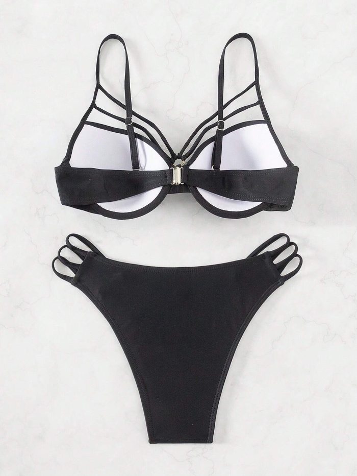 SHEIN Swim Ladies' Hollow Out Solid Color Bikini Set For Vacation, Summer Beach - Image 2