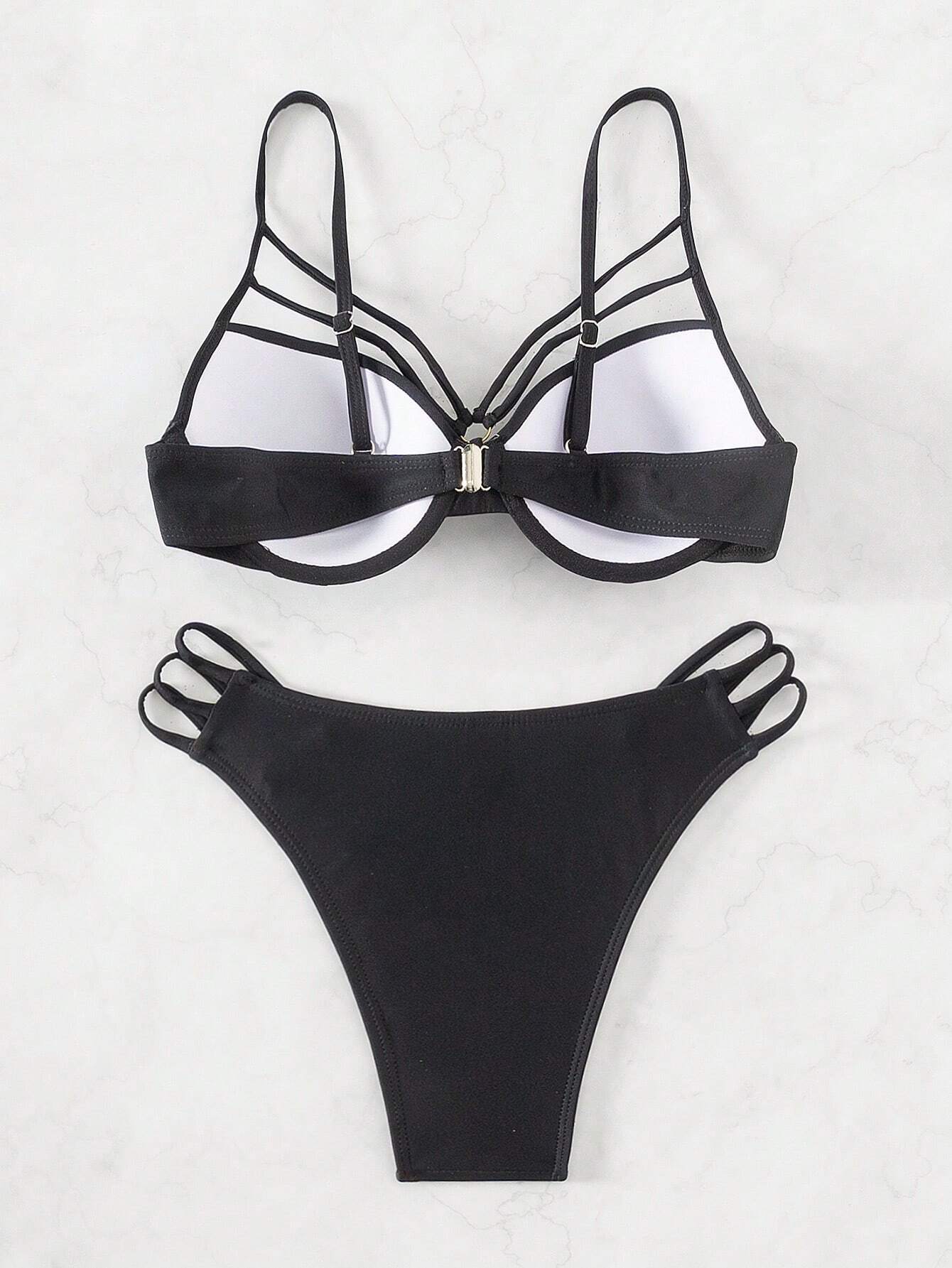 SHEIN Swim Ladies' Hollow Out Solid Color Bikini Set For Vacation, Summer Beach - Image 2