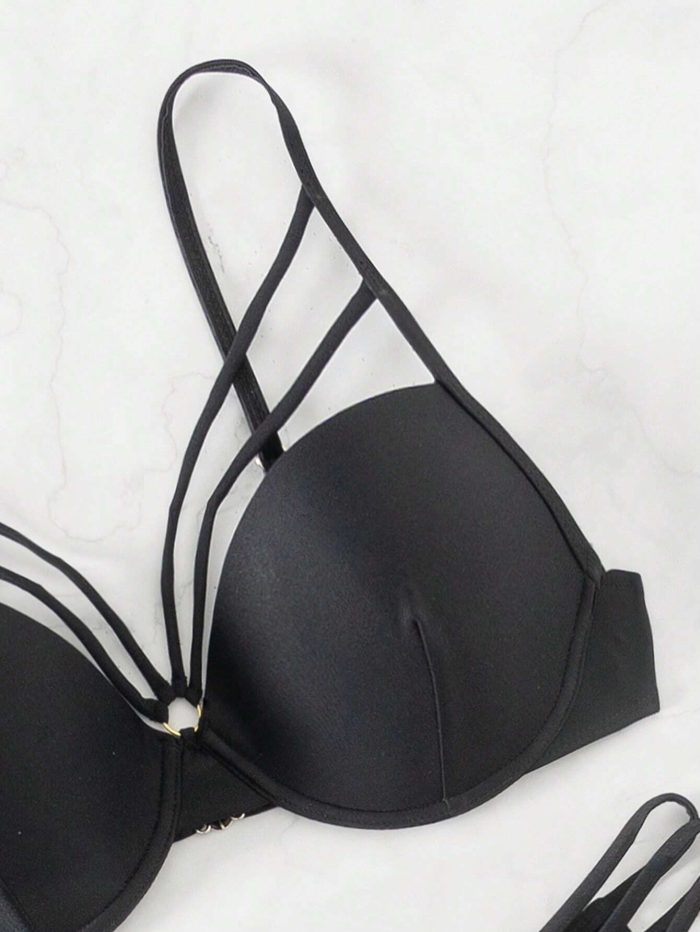 SHEIN Swim Ladies' Hollow Out Solid Color Bikini Set For Vacation, Summer Beach - Image 3