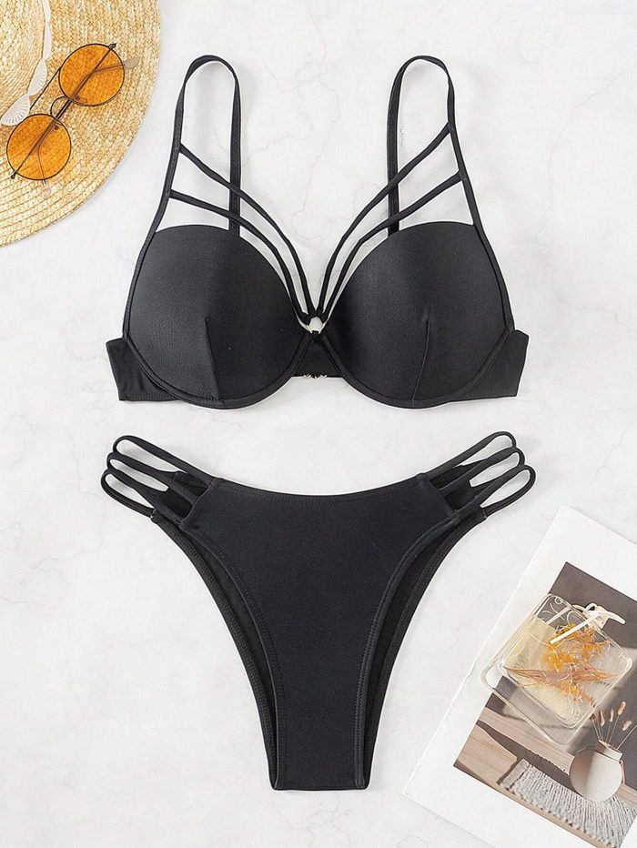 SHEIN Swim Ladies' Hollow Out Solid Color Bikini Set For Vacation, Summer Beach - Image 5