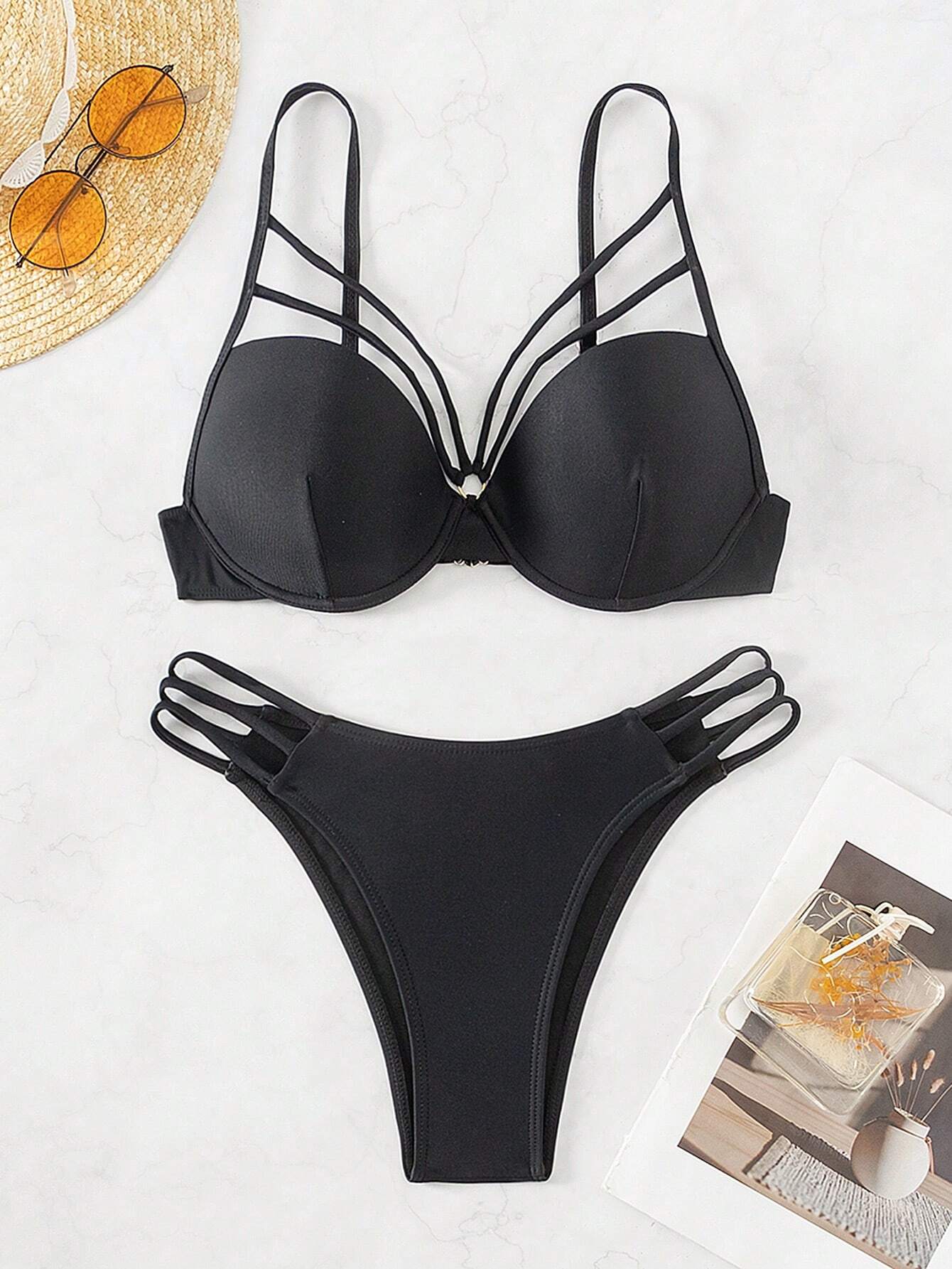 SHEIN Swim Ladies' Hollow Out Solid Color Bikini Set For Vacation, Summer Beach - Image 5