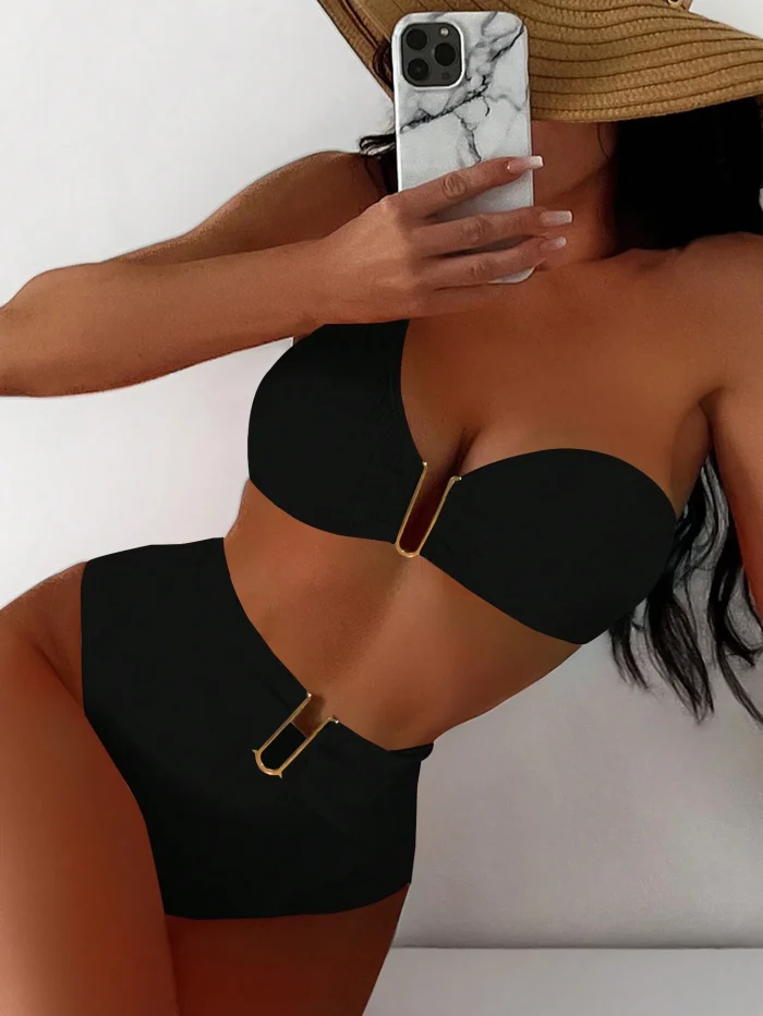 SHEIN Swim Summer Beach One Shoulder High Waisted Bikini Set