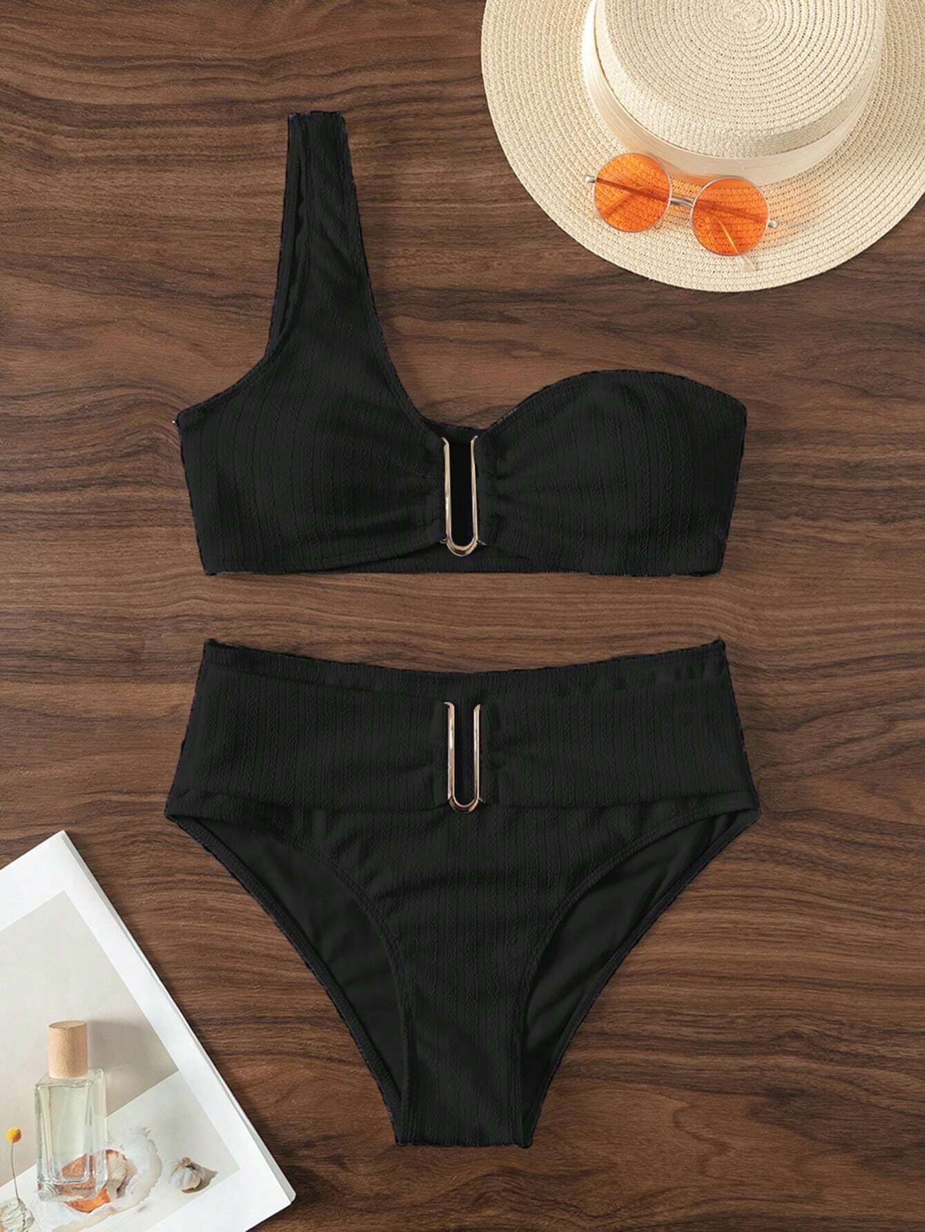 SHEIN Swim Summer Beach One Shoulder High Waisted Bikini Set - Image 2