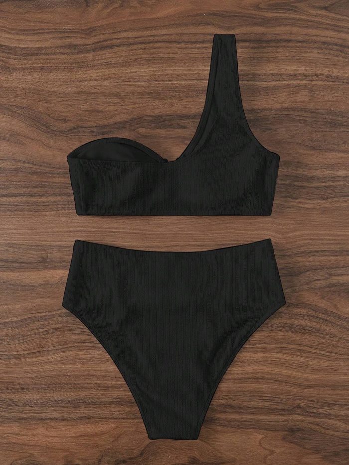SHEIN Swim Summer Beach One Shoulder High Waisted Bikini Set - Image 3