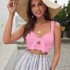 SHEIN WYWH Women Vacation Knot Front Solid Crop CamiTop