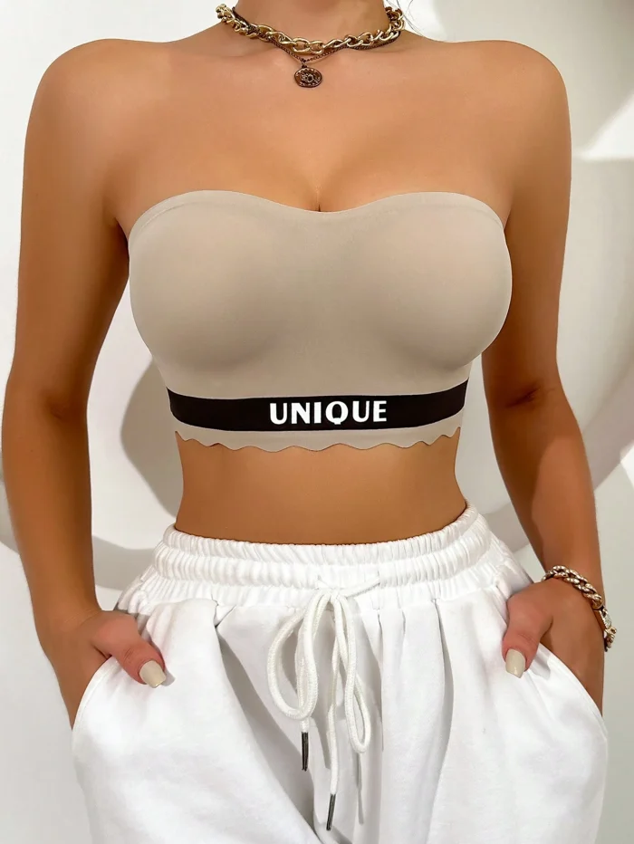 Strapless, Seamless, Anti-Slip, Letter Weave Bandeau Bra, One Piece - Image 3