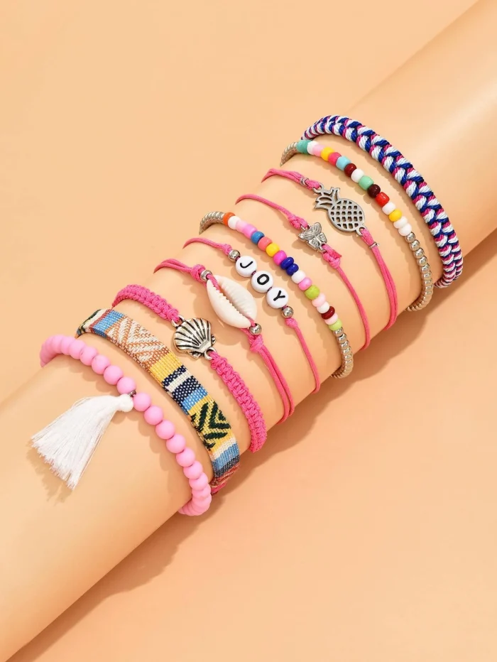 10pcs/Set Bohemian Beaded Braided Bracelet With Seashell And Butterfly Decorations - Image 2