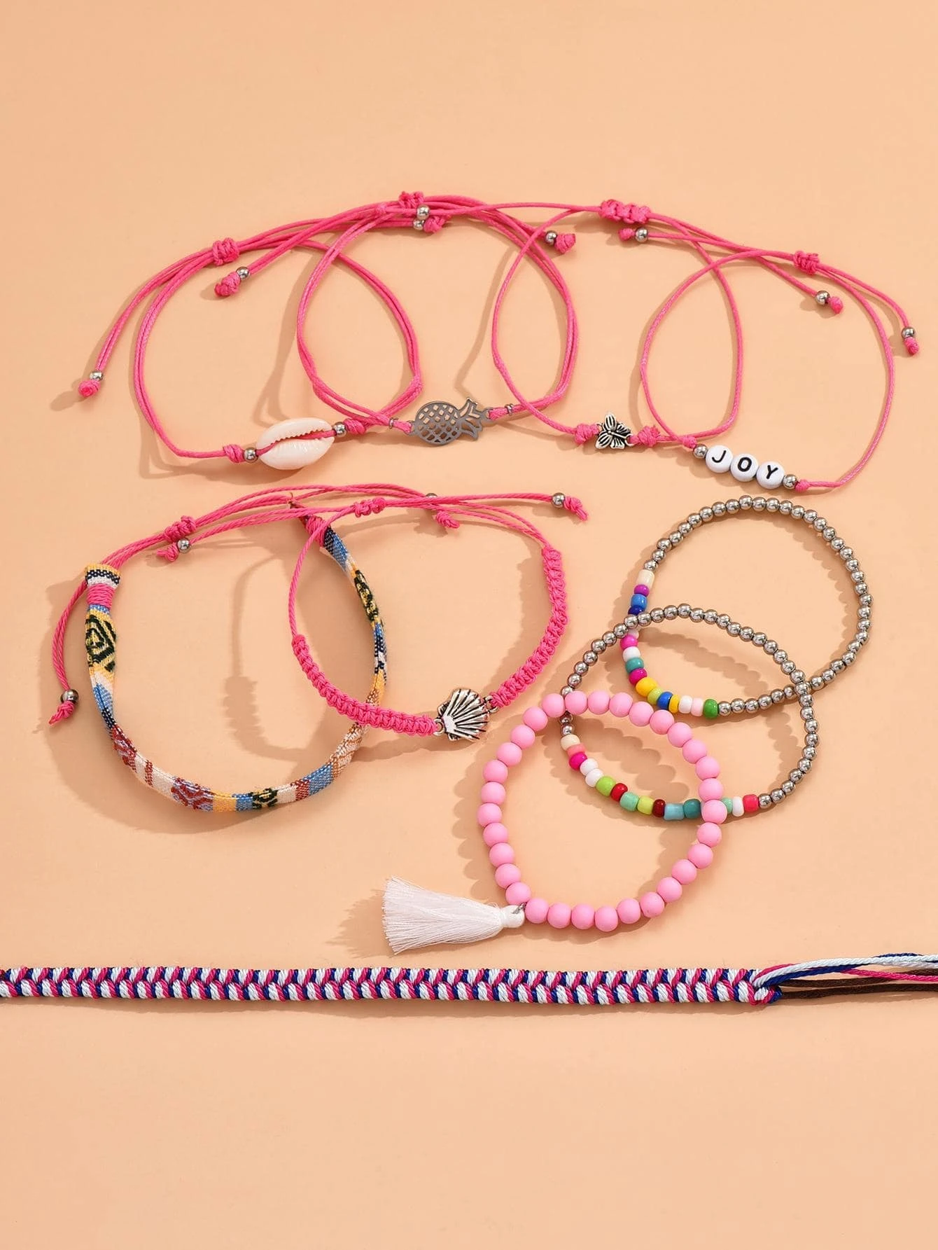 10pcs/Set Bohemian Beaded Braided Bracelet With Seashell And Butterfly Decorations - Image 4