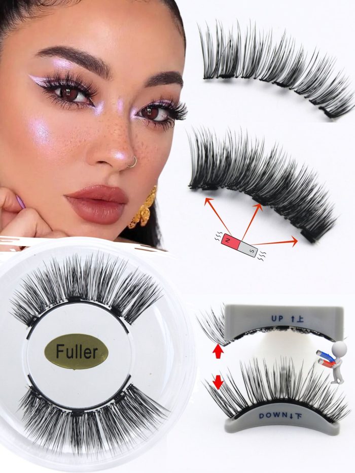 1 Pair Natural Magnetic Eyelashes With 3 Magnetic Lashes Handmade Reusable 3-Step Press On False Eyelash Clip