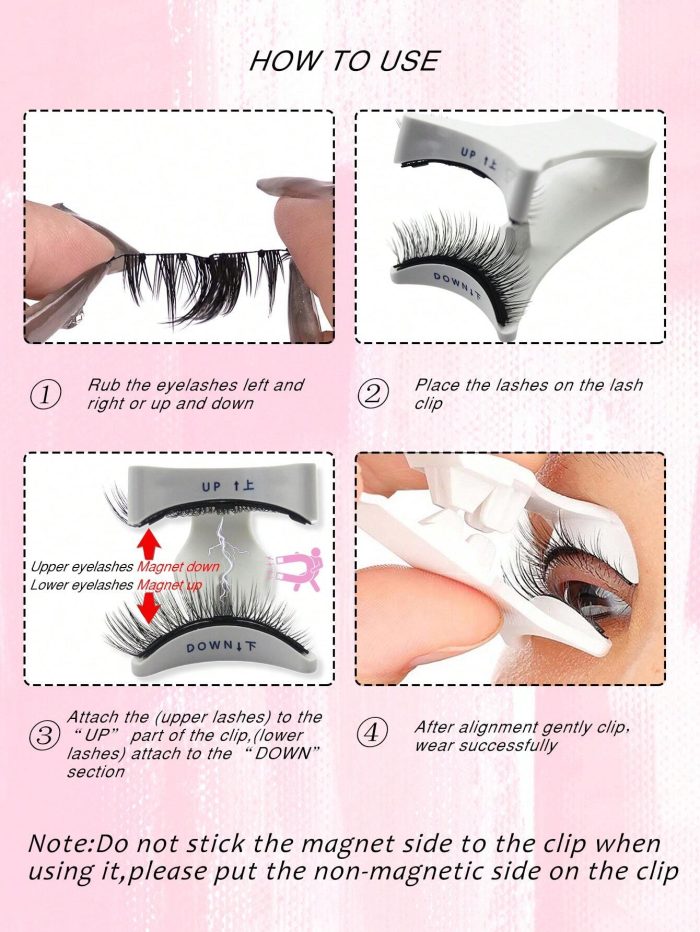 1 Pair Natural Magnetic Eyelashes With 3 Magnetic Lashes Handmade Reusable 3-Step Press On False Eyelash Clip - Image 6