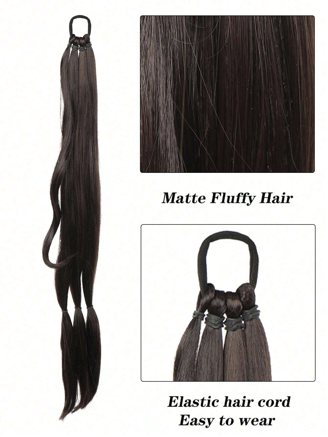 1 Pc Long Braided Ponytail Extension With Hair Tie Straight Wrap Around Hair Black Brown/32 inch - Image 3