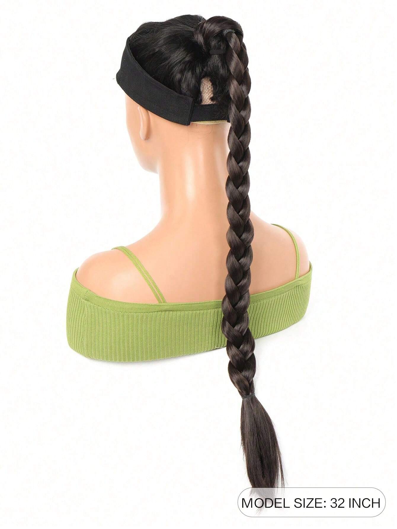 1 Pc Long Braided Ponytail Extension With Hair Tie Straight Wrap Around Hair Black Brown/32 inch - Image 2