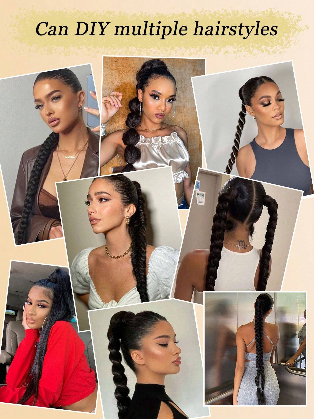 1 Pc Long Braided Ponytail Extension With Hair Tie Straight Wrap Around Hair Black Brown/32 inch - Image 4