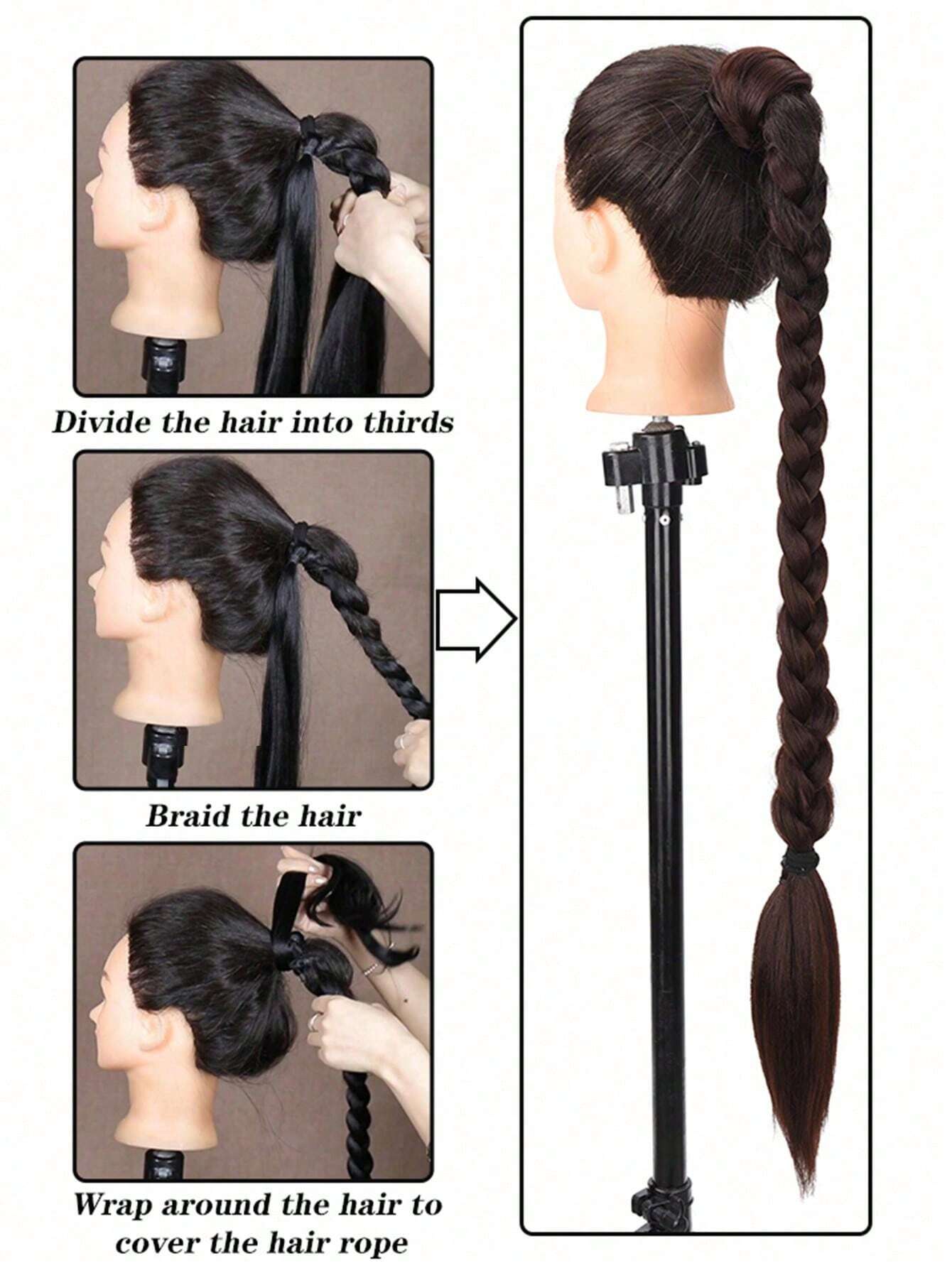 1 Pc Long Braided Ponytail Extension With Hair Tie Straight Wrap Around Hair Black Brown/32 inch - Image 5