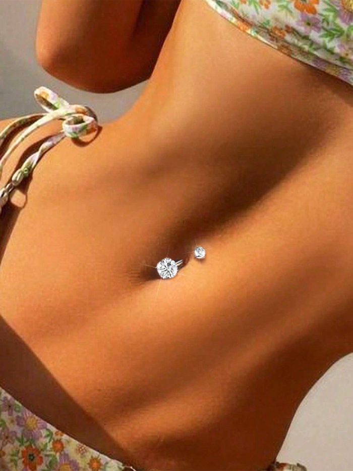 1pc Delicate Lovely Round Zirconium Umbilical Nail Navel Piercing Jewelry, Suitable For Matching Sweet Swimwear - Image 2