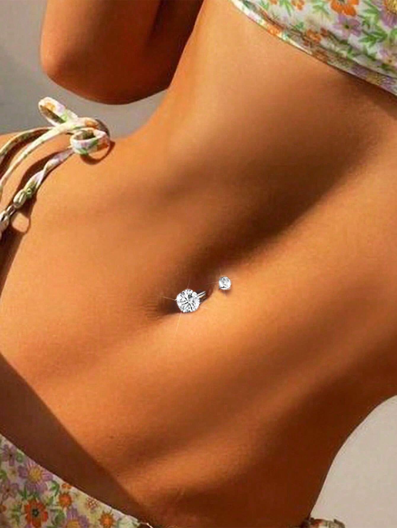 1pc Delicate Lovely Round Zirconium Umbilical Nail Navel Piercing Jewelry, Suitable For Matching Sweet Swimwear