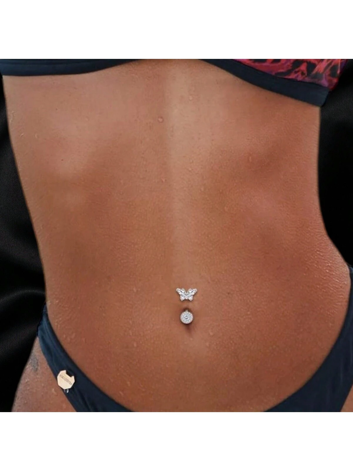 1pc European And American Style Piercing Jewelry Butterfly & Rhinestone Belly Ring For Women's