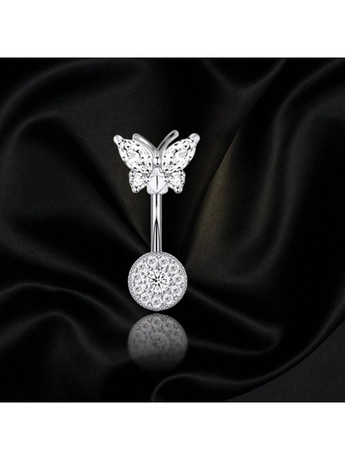 1pc European And American Style Piercing Jewelry Butterfly & Rhinestone Belly Ring For Women's - Image 2