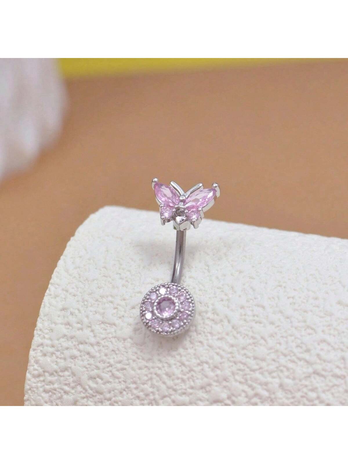1pc European And American Style Piercing Jewelry Butterfly & Rhinestone Belly Ring For Women's - Image 3