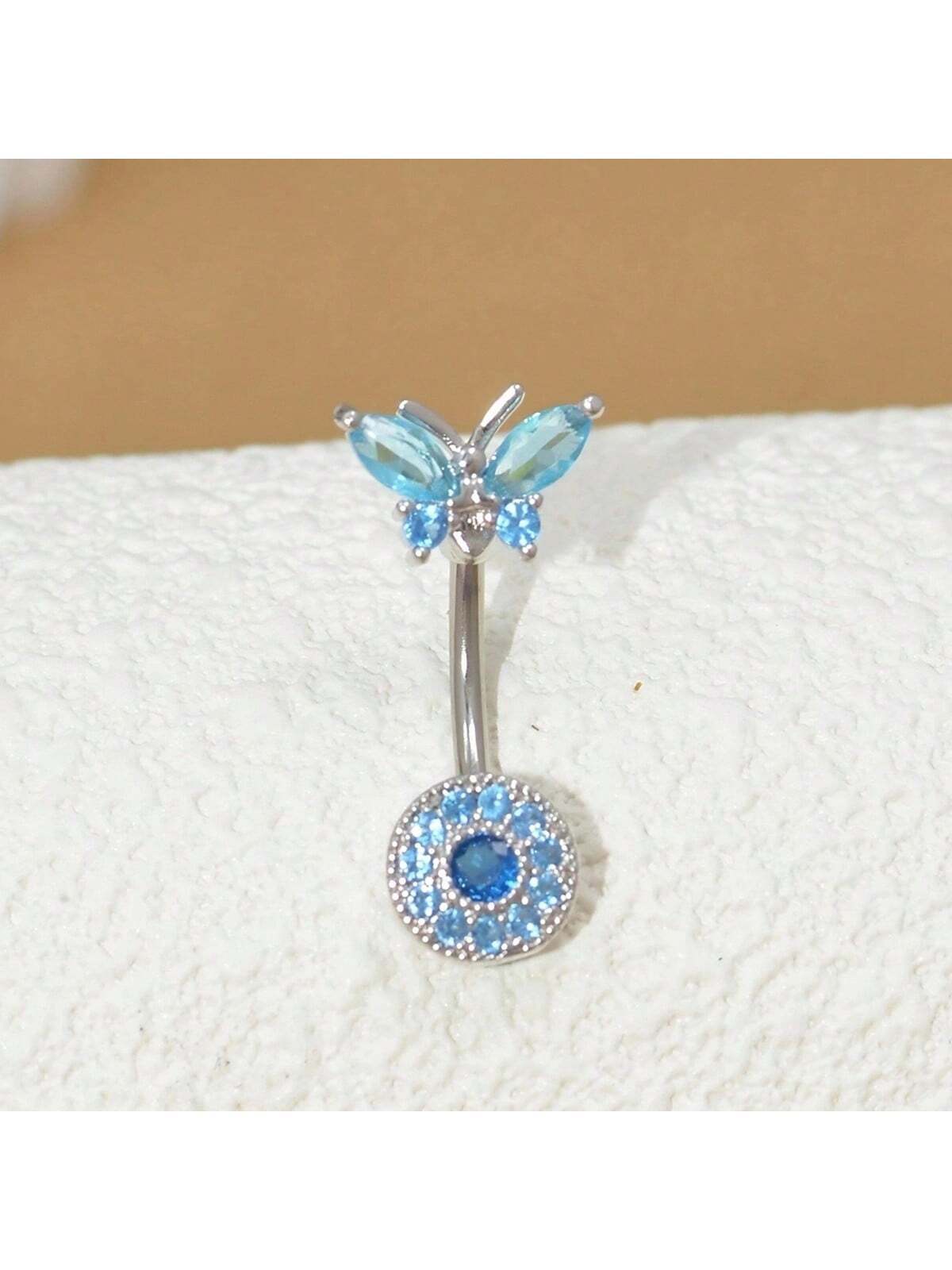 1pc European And American Style Piercing Jewelry Butterfly & Rhinestone Belly Ring For Women's - Image 4
