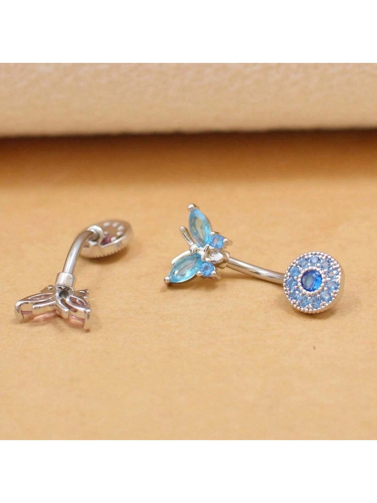 1pc European And American Style Piercing Jewelry Butterfly & Rhinestone Belly Ring For Women's - Image 5