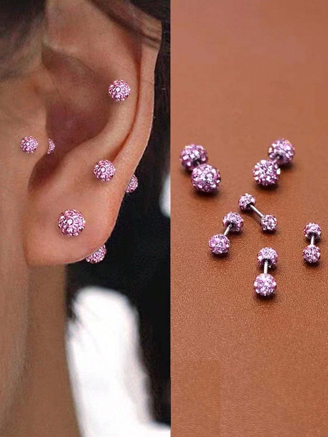3 Pairs Cute Purple CZ Full Zirconia Inlay Stud Earrings For Women, Girls Sparkling Ball Soft Ceramic Dainty Earrings For Cartilage Helix Tragus Piercing 3/4/6mm - Image 3