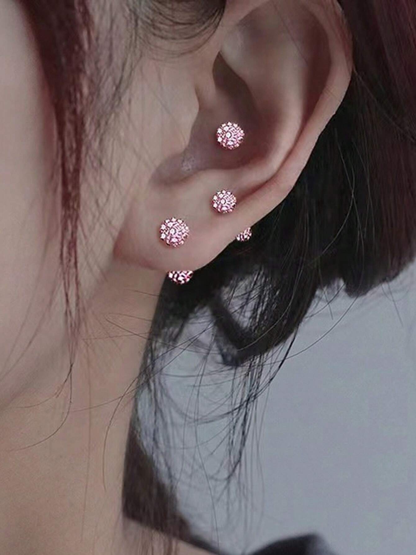 3 Pairs Cute Purple CZ Full Zirconia Inlay Stud Earrings For Women, Girls Sparkling Ball Soft Ceramic Dainty Earrings For Cartilage Helix Tragus Piercing 3/4/6mm - Image 4