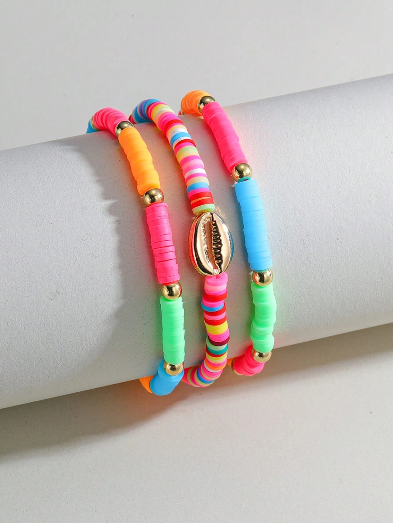 3pcs/Sets Fashion Alloy Shell Colorful Soft Pottery Decor Anklets For Women - Image 2
