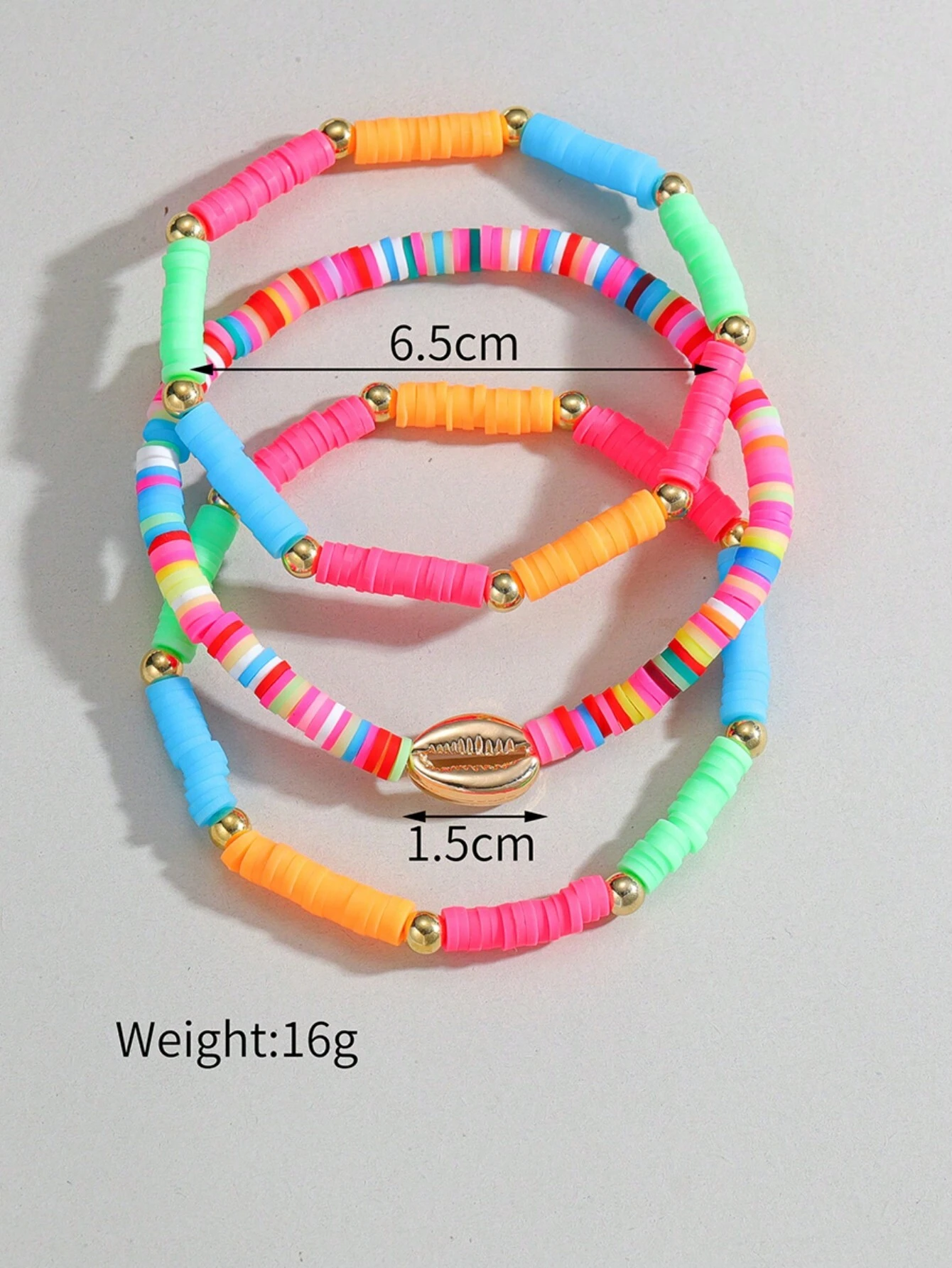 3pcs/Sets Fashion Alloy Shell Colorful Soft Pottery Decor Anklets For Women - Image 3
