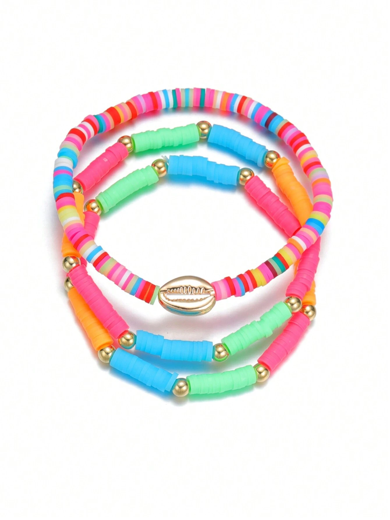 3pcs/Sets Fashion Alloy Shell Colorful Soft Pottery Decor Anklets For Women - Image 4