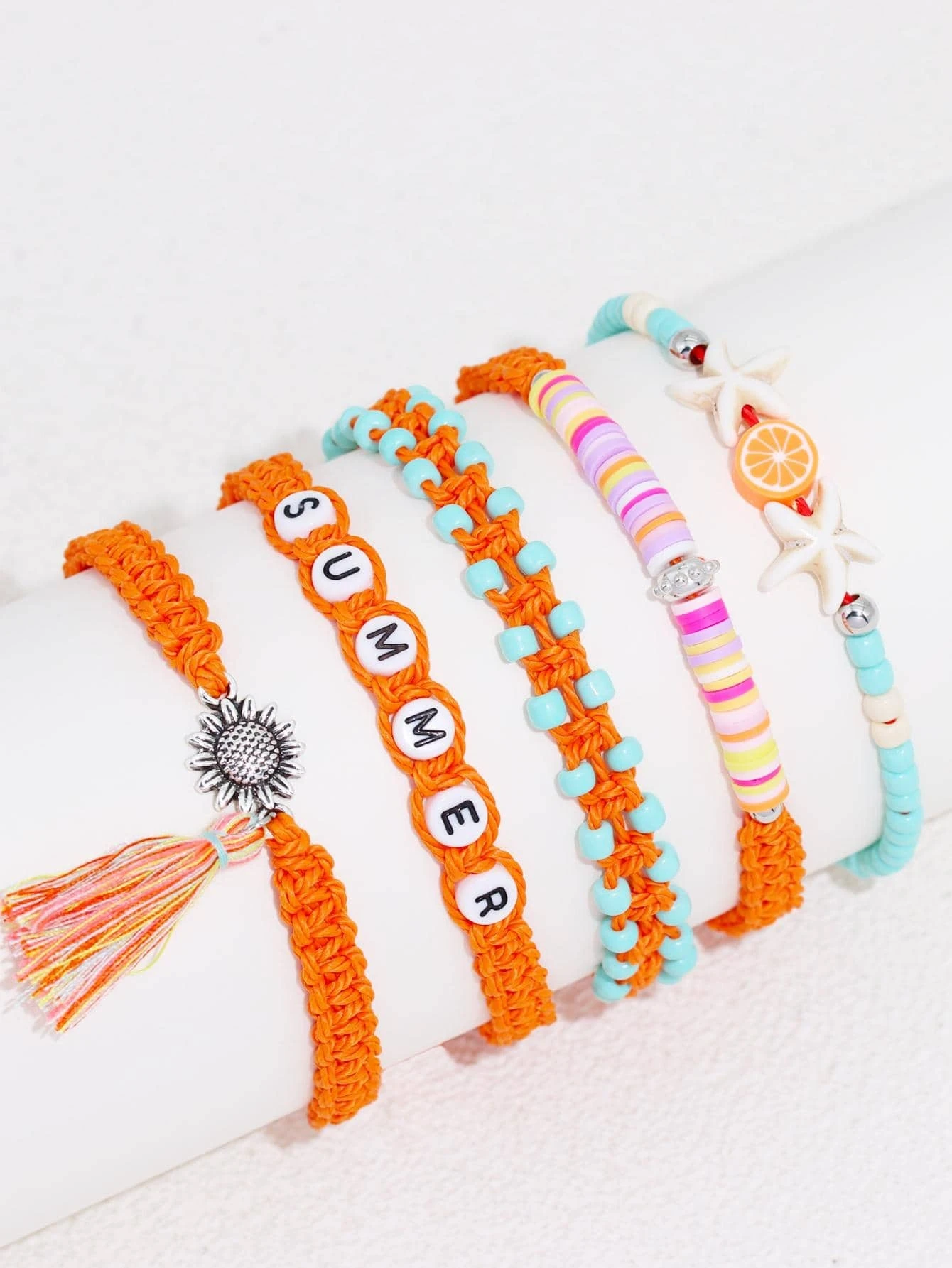 5pcs/set Bohemian Hand Letter Starfish Beaded Decorative Bracelet Set For Women - Image 2