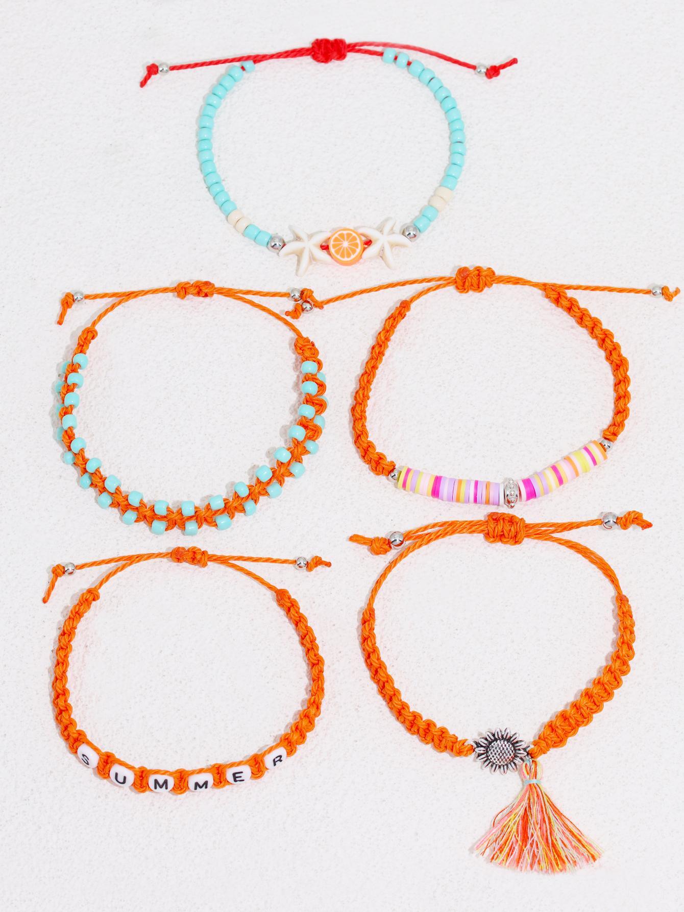 5pcs/set Bohemian Hand Letter Starfish Beaded Decorative Bracelet Set For Women - Image 3