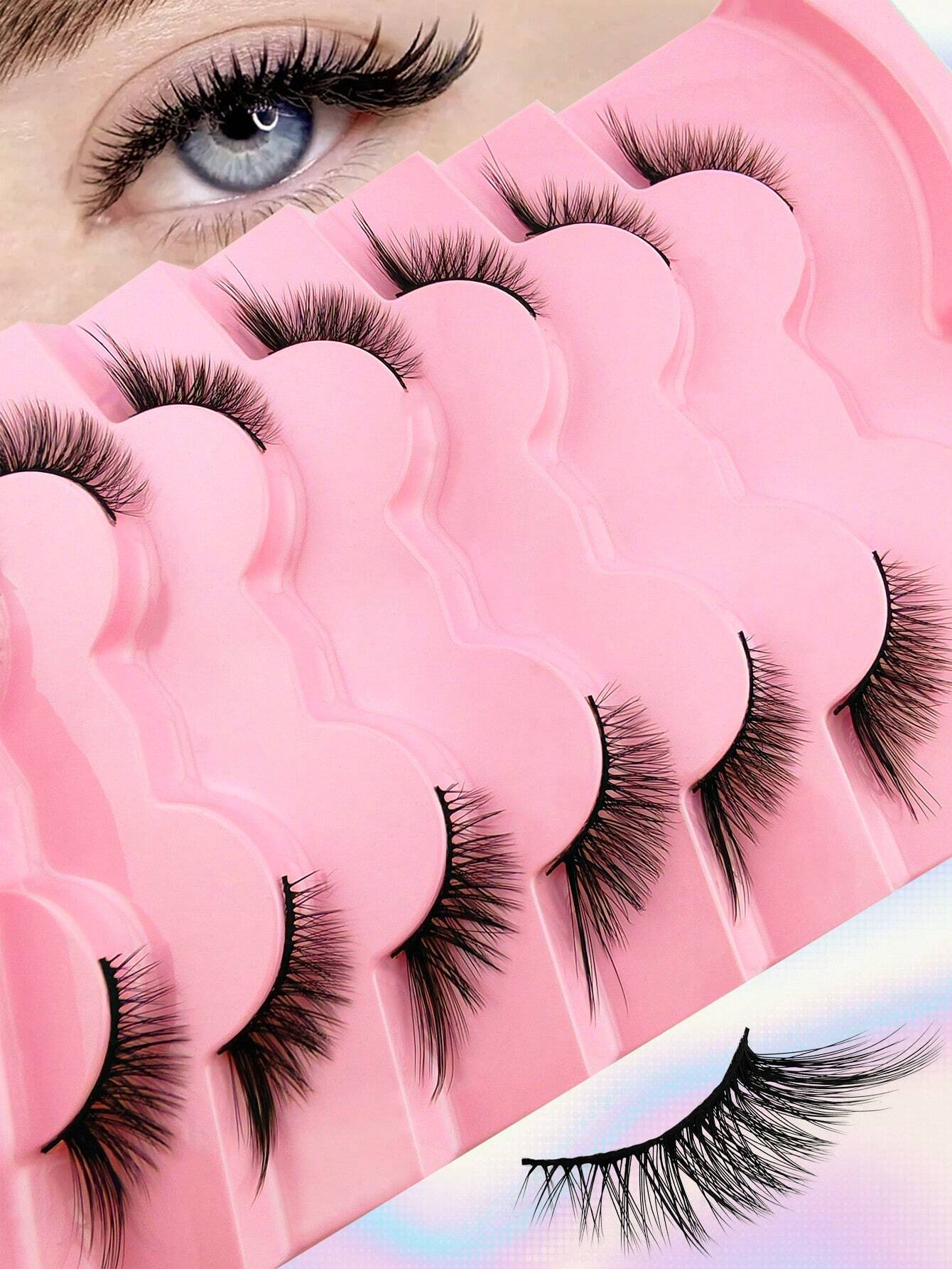 7 Pairs Half Lashes 17mm Cat Eye Tail Elongated Lashes Natural Look - Image 2