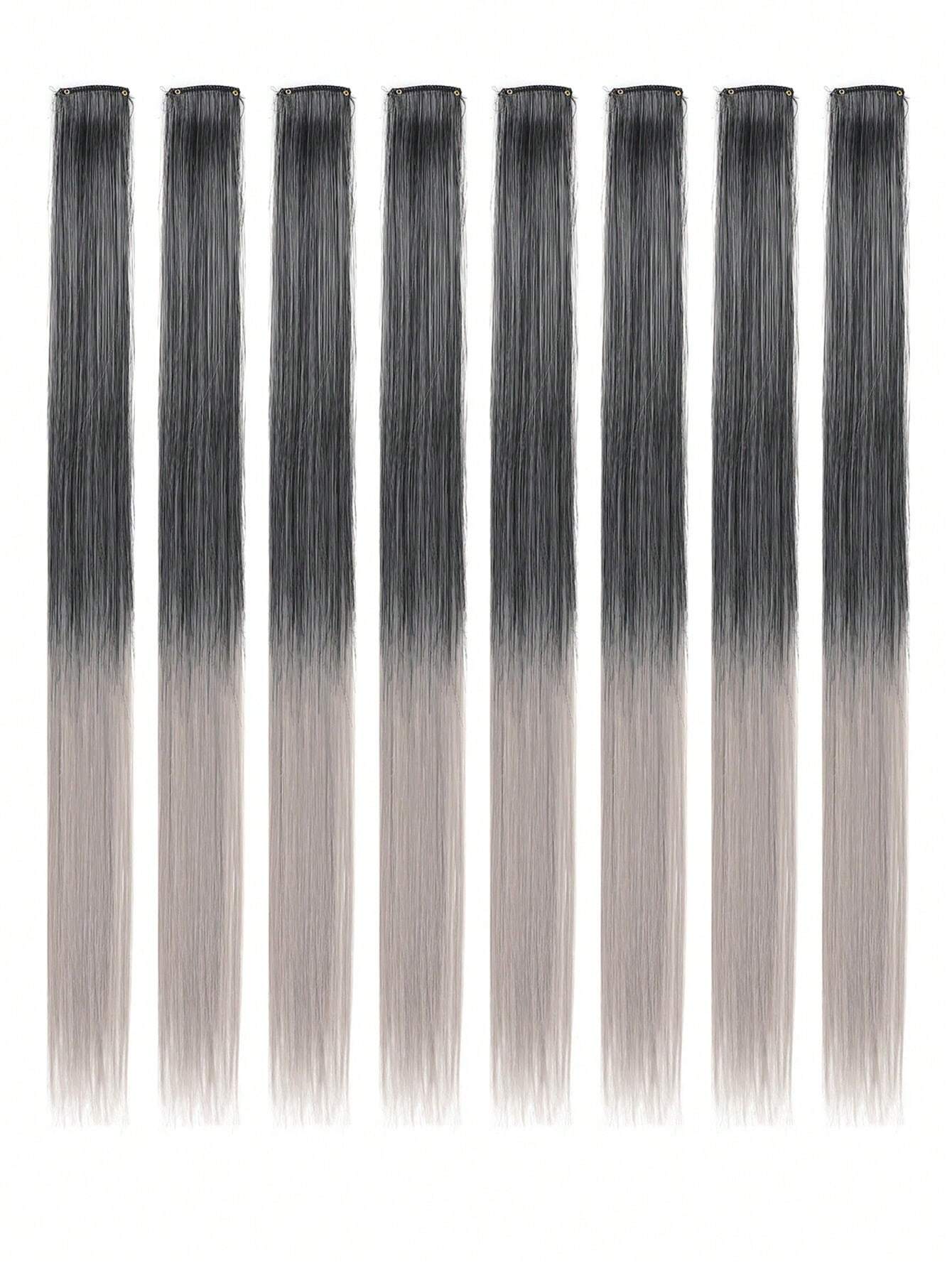 8pcs/Pack Colored Party Highlights Clip In Hair Extensions For Girls Gray Ombre/22 inch - Image 3