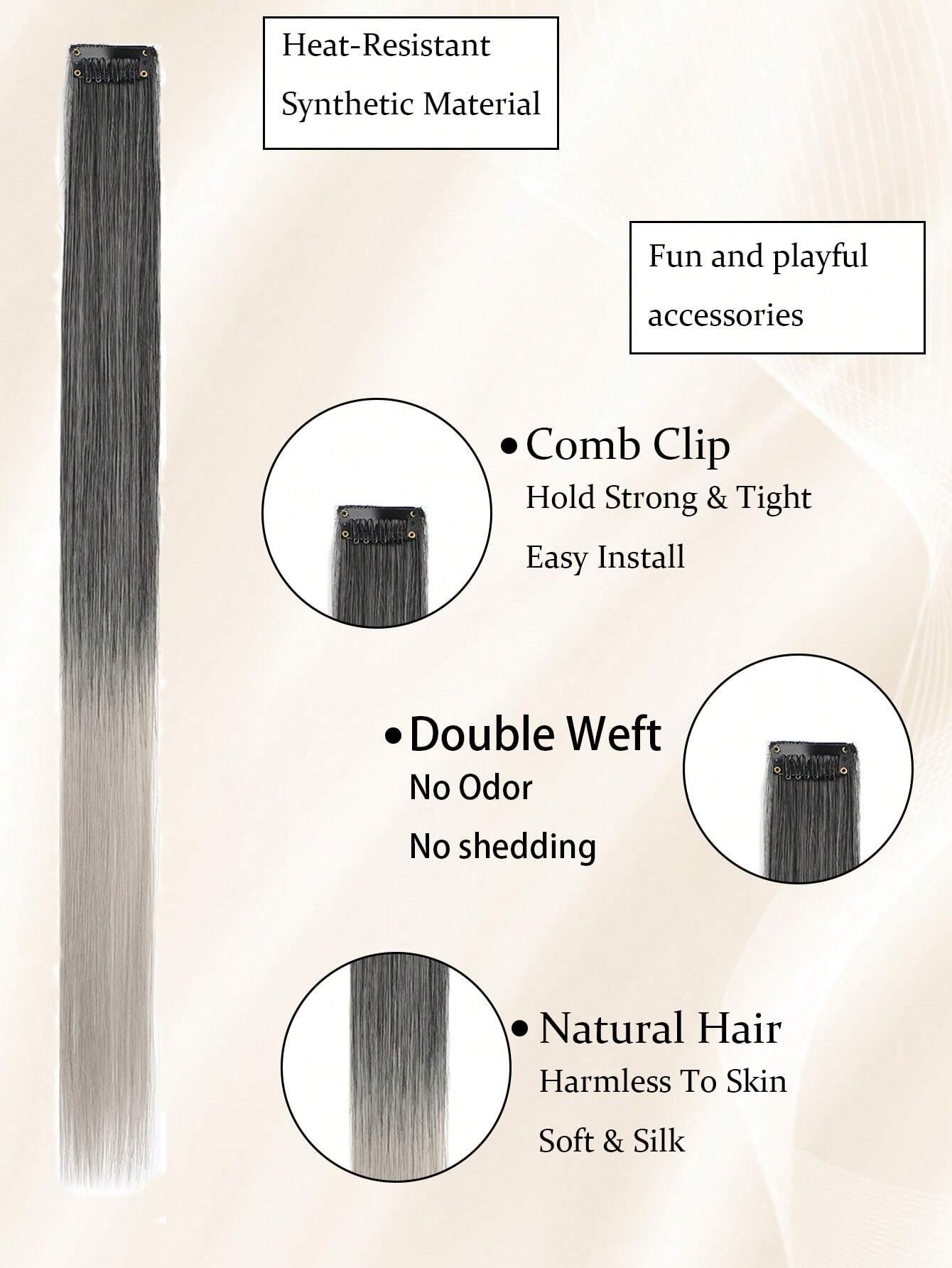 8pcs/Pack Colored Party Highlights Clip In Hair Extensions For Girls Gray Ombre/22 inch - Image 4