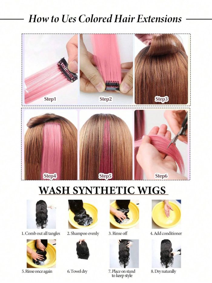 8pcs/Pack Colored Party Highlights Clip In Hair Extensions For Girls Gray Ombre/22 inch - Image 8