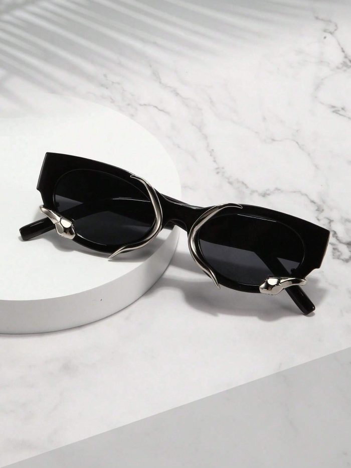 Glazzy 1pc Ladies' Retro Square Frame Uv400 Snake-Shaped Sunglasses - Image 2