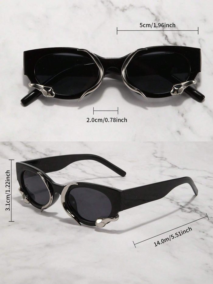 Glazzy 1pc Ladies' Retro Square Frame Uv400 Snake-Shaped Sunglasses - Image 3