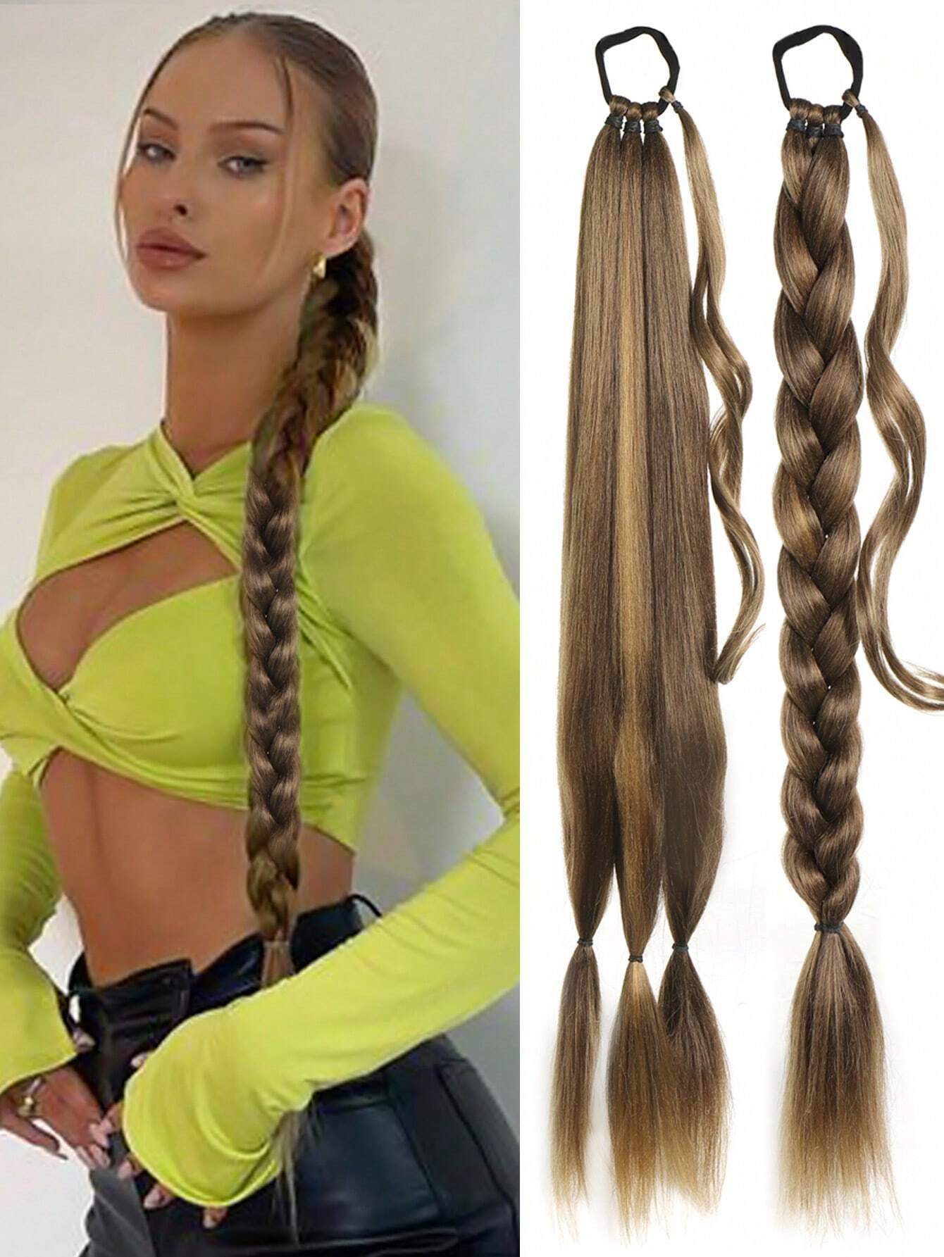 Long Braided Ponytail Extension With Hair Tie Straight Wrap Around Hair Extensions Ponytail Natural Soft Synthetic Hair Piano Color/32 inch