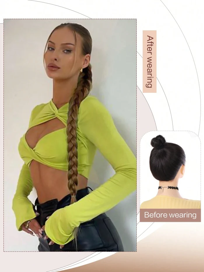 Long Braided Ponytail Extension With Hair Tie Straight Wrap Around Hair Extensions Ponytail Natural Soft Synthetic Hair Piano Color/32 inch - Image 4