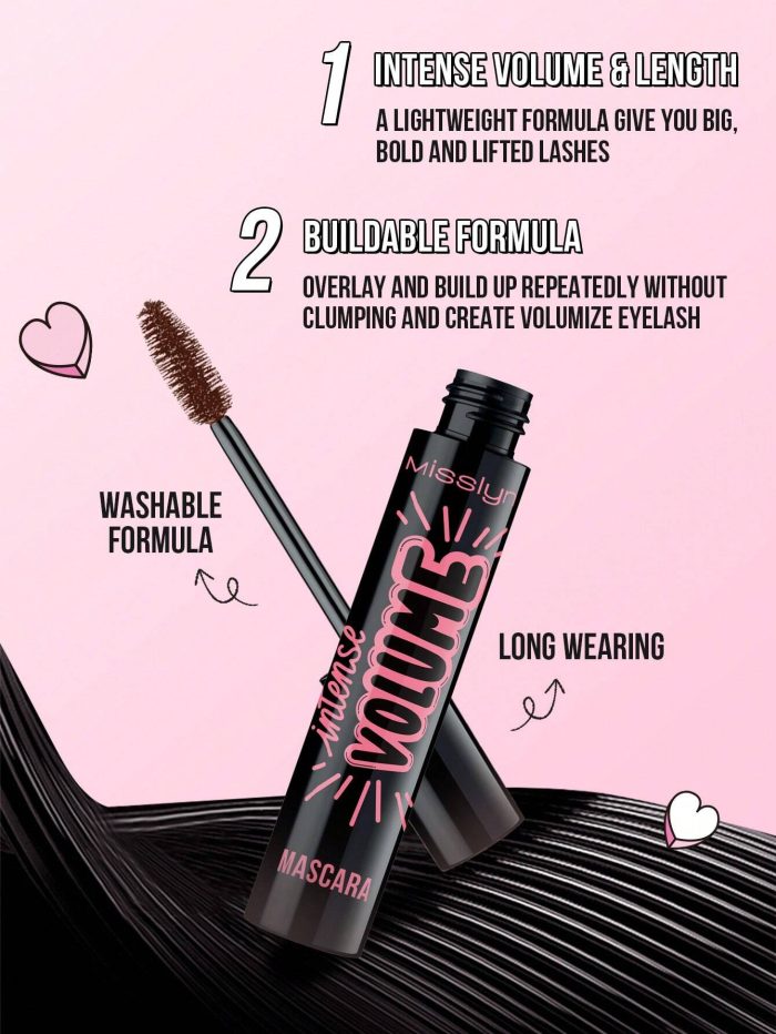 Misslyn Intense Volume Mascara, Intense Volume Up, Quick Drying, Long Lasting, Dramatic Volume, Volumizing Effect, Highly Pigmented 08 Brown - Image 4