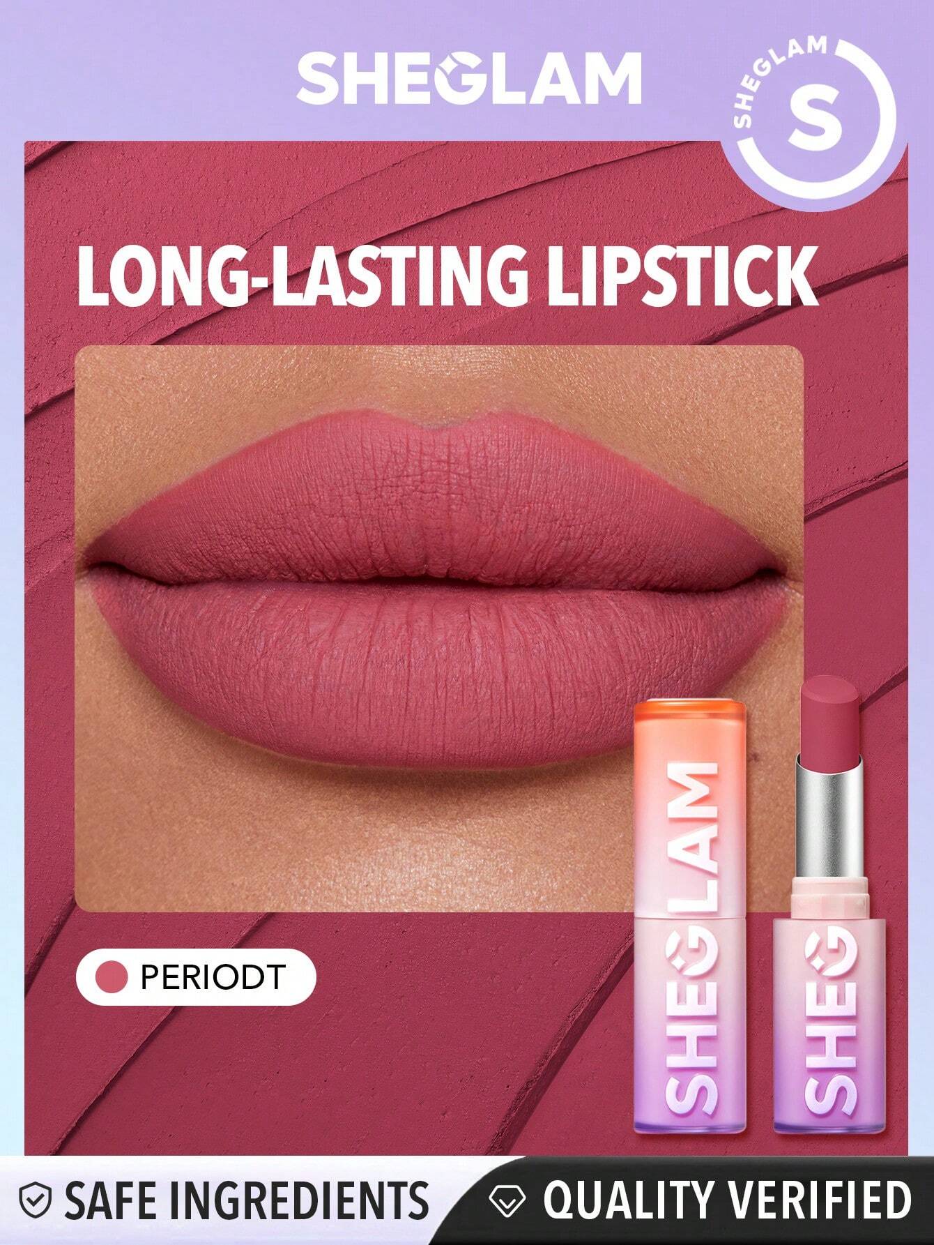 SHEGLAM Dynamatte Boom Long Lasting Matte Lipstick-Periodt 20 Colors Creamy Matte Waterproof Lipstick Amazing Non-Stick Cup Transfer-Proof Lipstick Periodt