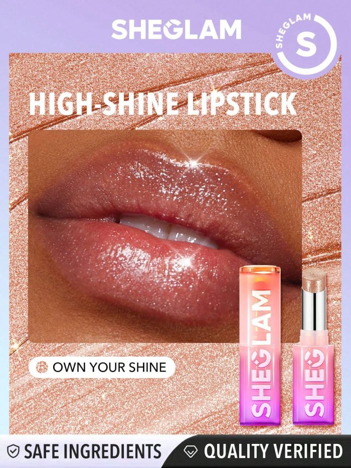 SHEGLAM Mirror Kiss High-Shine Lipstick-Own Your Shine High Gloss Shine Glitter Lipstick Moisturizing Reduce Lip Fine Lines Lip Balm