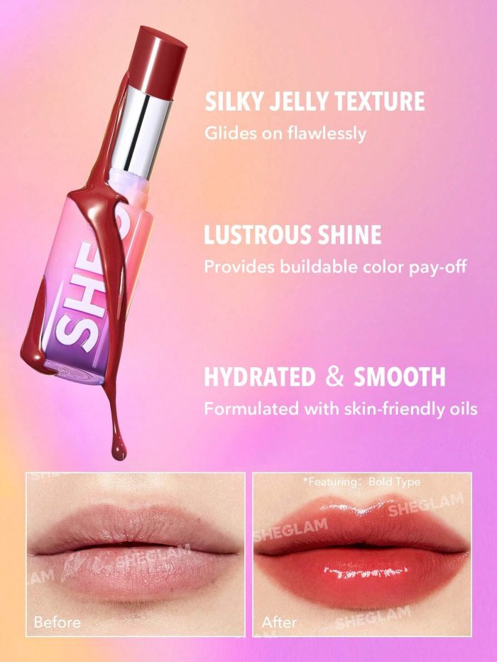 SHEGLAM Mirror Kiss High-Shine Lipstick-Own Your Shine High Gloss Shine Glitter Lipstick Moisturizing Reduce Lip Fine Lines Lip Balm - Image 4
