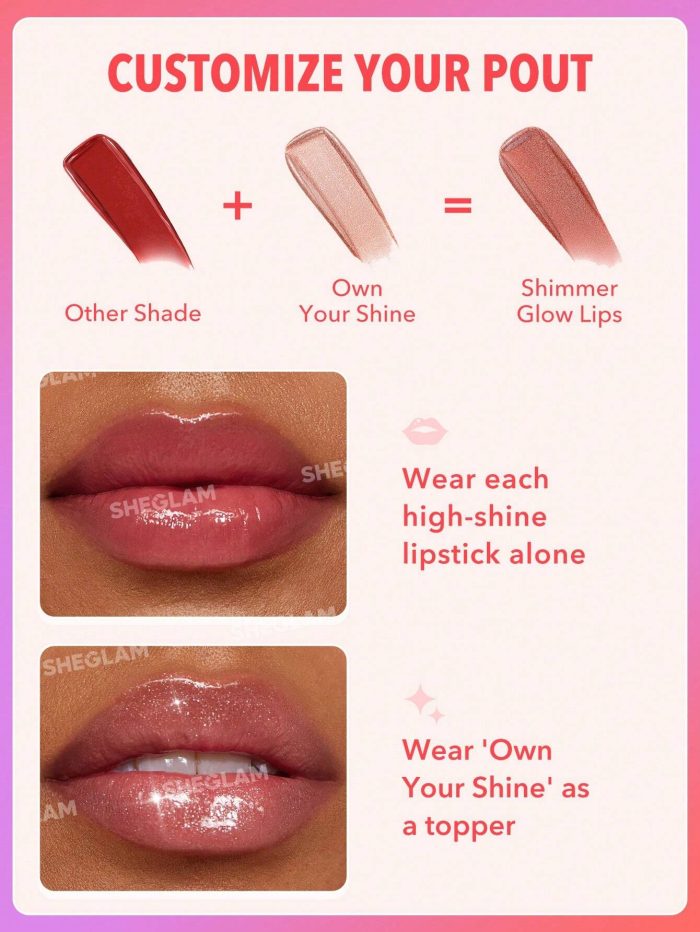 SHEGLAM Mirror Kiss High-Shine Lipstick-Own Your Shine High Gloss Shine Glitter Lipstick Moisturizing Reduce Lip Fine Lines Lip Balm - Image 5