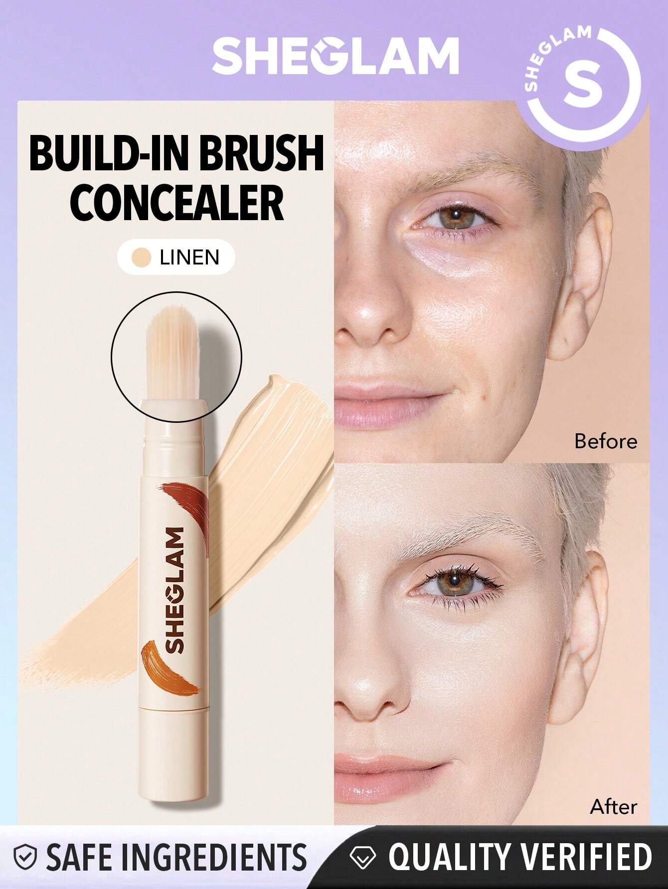 SHEGLAM Perfect Skin High Coverage Concealer-Linen 20 Shades Liquid Concealer Brush Moisturizing Weightless All-Day Hydrate Concealer Makeup
