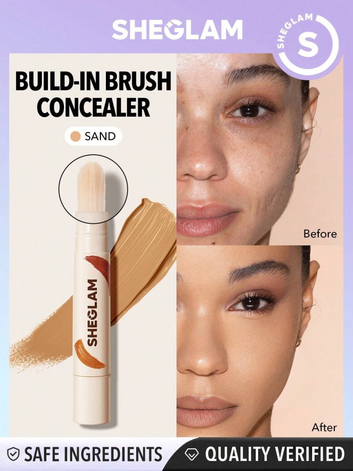 SHEGLAM Perfect Skin High Coverage Concealer-Sand 20 Shades Liquid Concealer Brush Moisturizing Weightless All-Day Hydrate Concealer